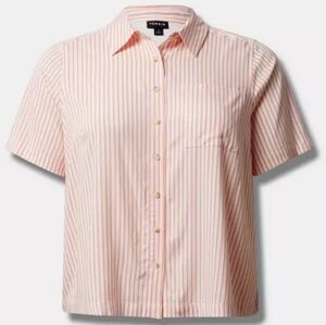 Torrid White Casual Button Down Shirt with Vertical Orange Stripes